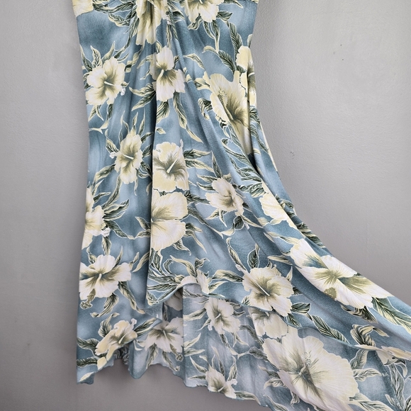 HAWAII Strapless‎ Halter Floral Tropical Dress Blue Womens Size L Beachy Boho - Picture 4 of 13